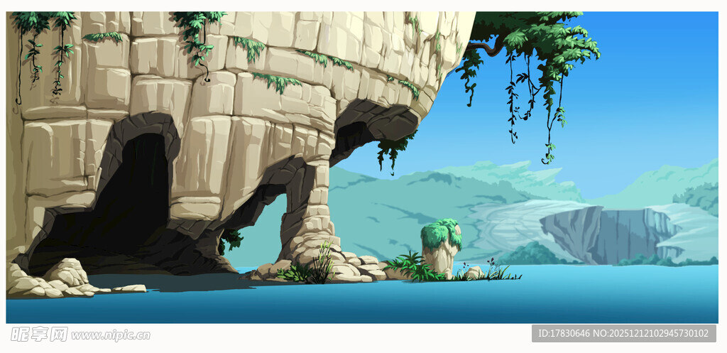 奇幻水边石堡景观