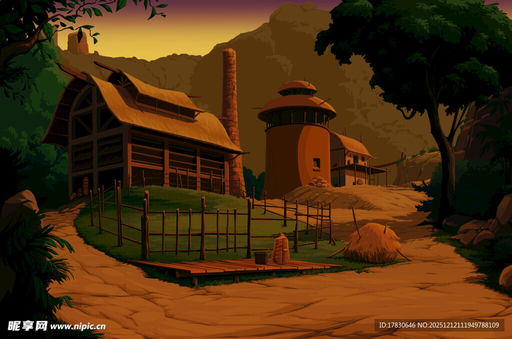 乡村小屋的宁静田园风光