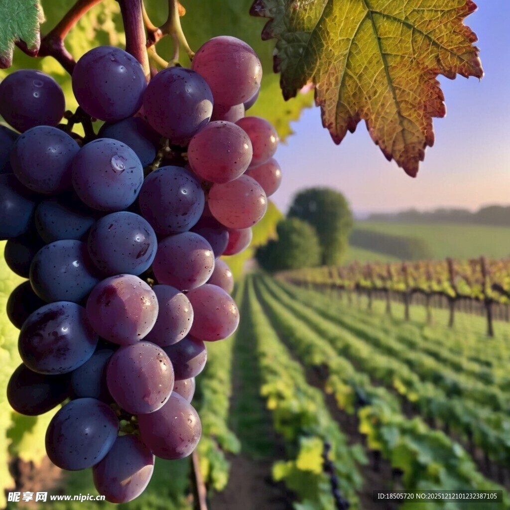 葡萄园中的紫葡萄串