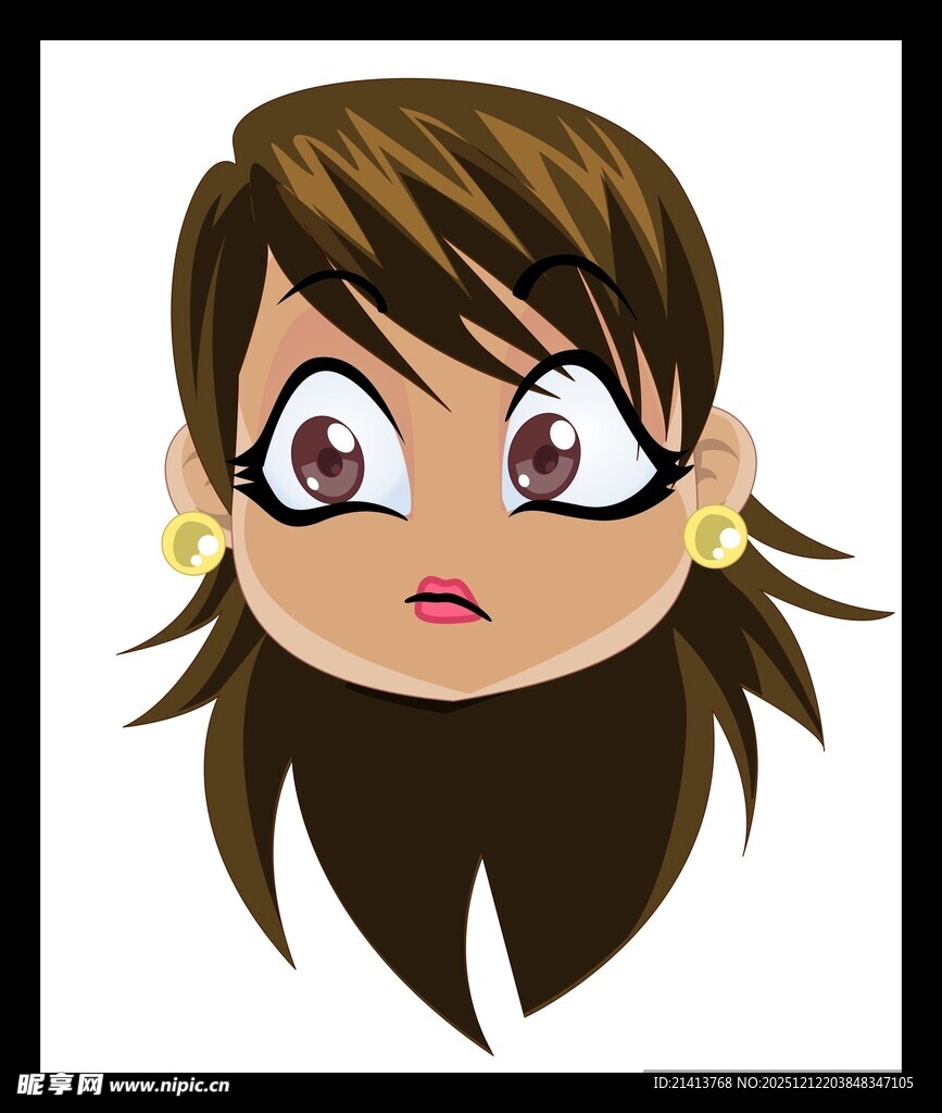 惊讶表情的卡通女孩头像