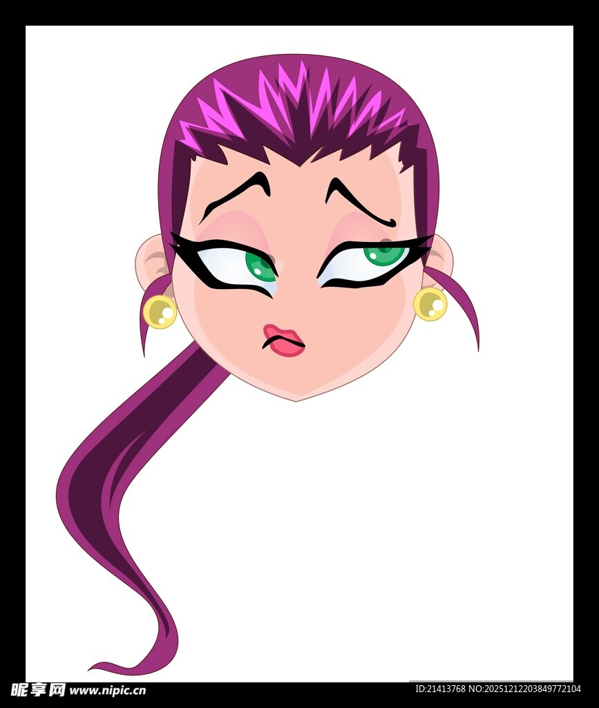 紫色长发卡通女孩头像