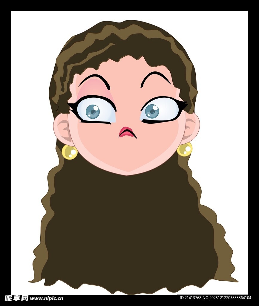 惊讶表情的卡通长发女孩