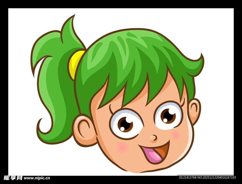 绿发扎辫俏皮女孩头像