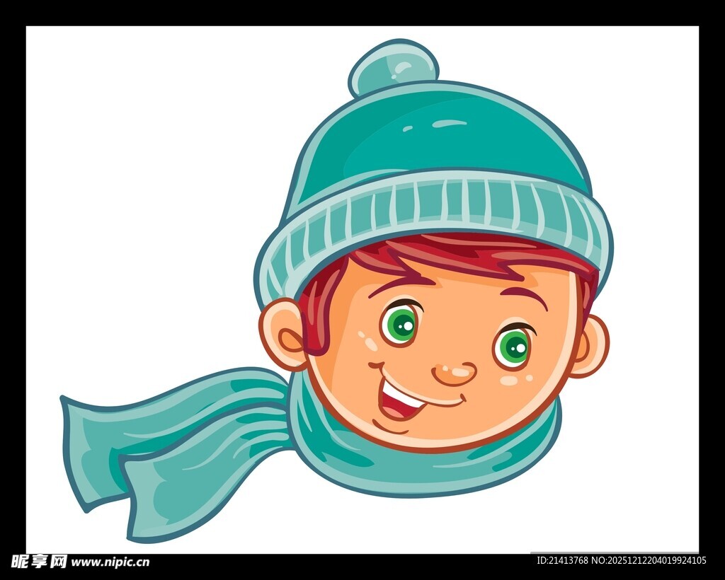 戴帽围脖的可爱小男孩