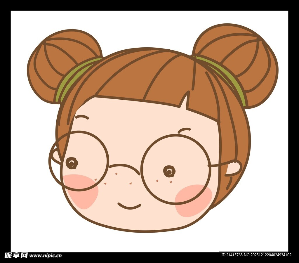 戴眼镜扎双马尾的卡通女孩