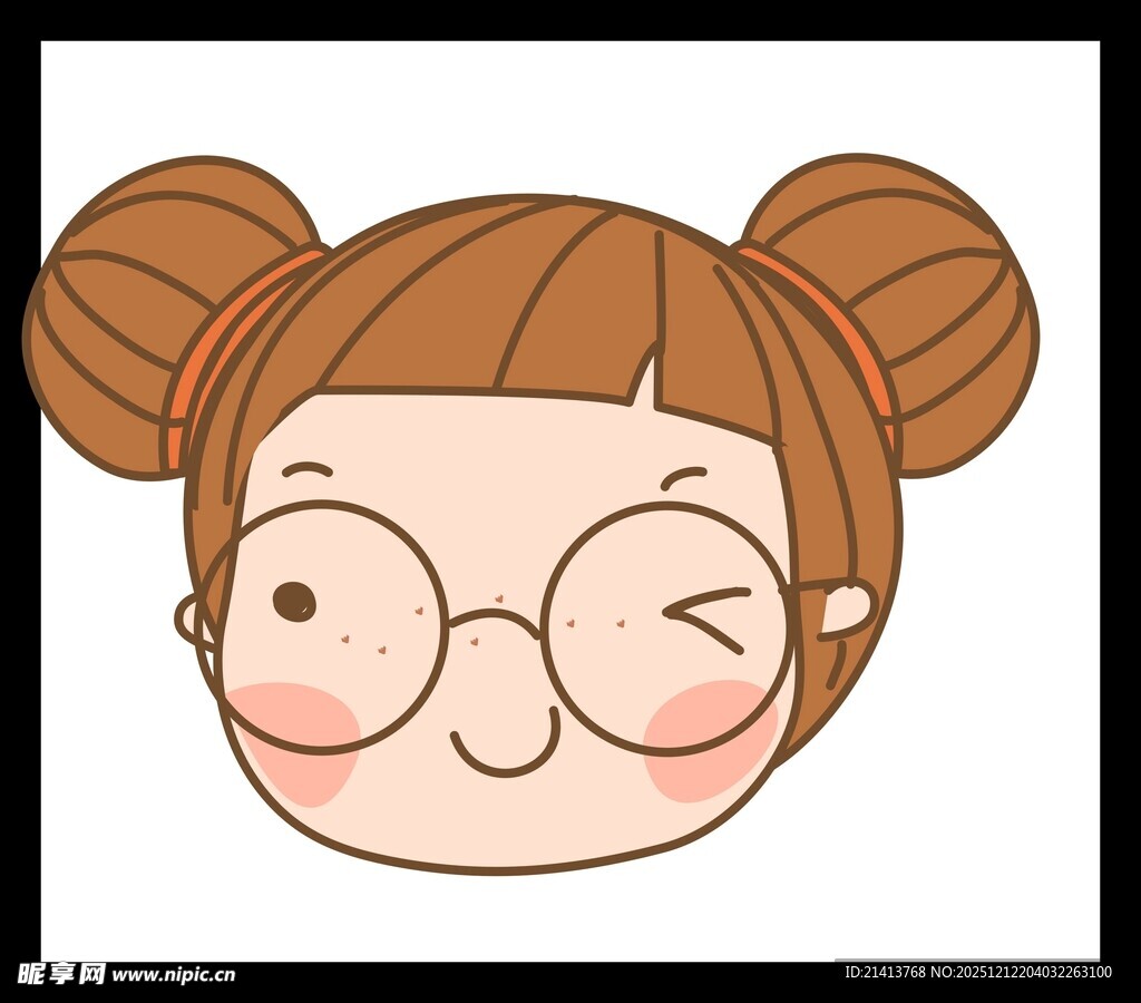 双丸子头戴眼镜卡通女孩