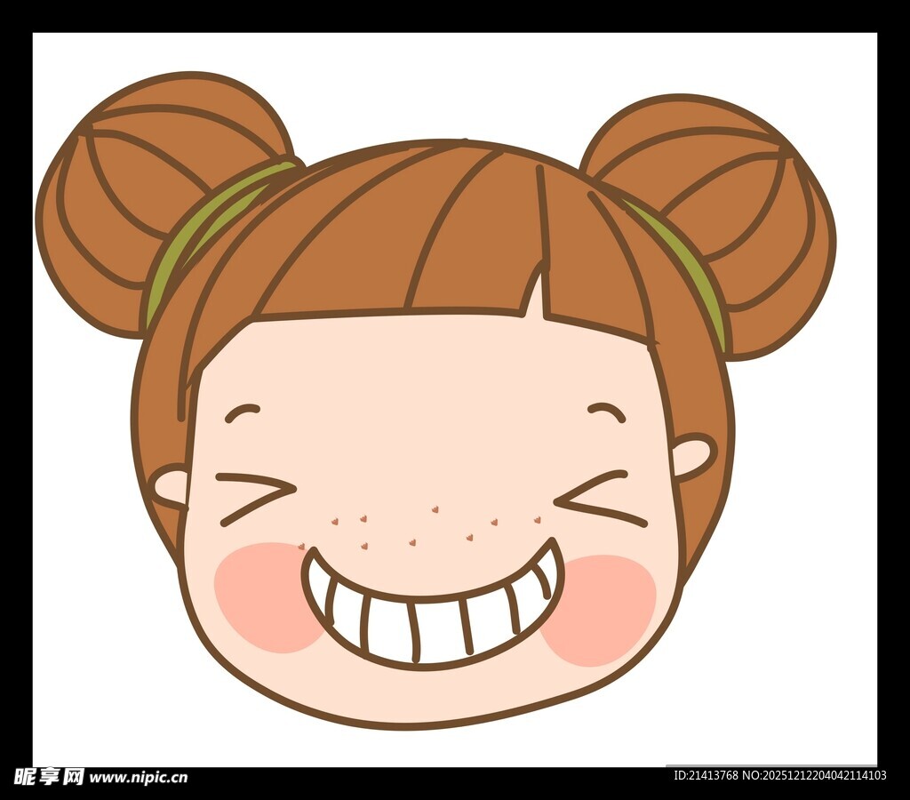 可爱双丸子头笑脸卡通女孩