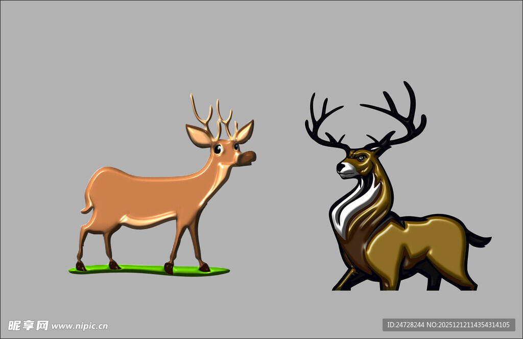 两只姿态各异的鹿