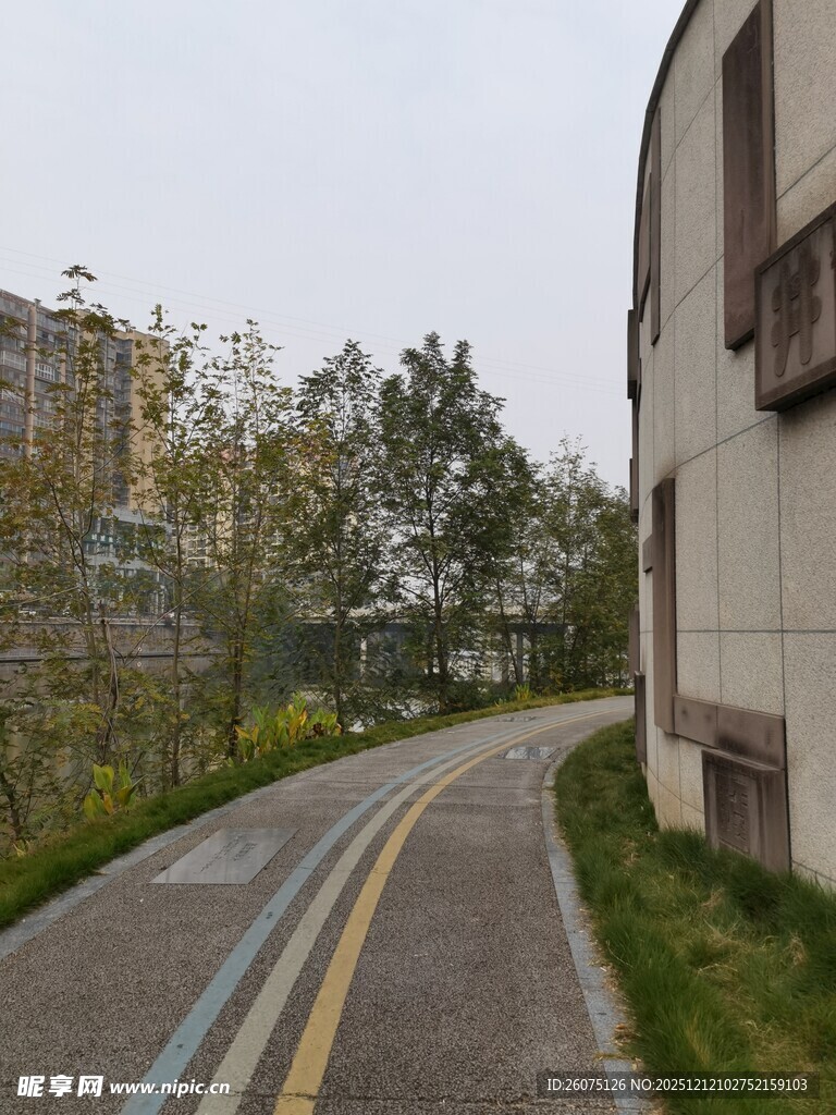 城市中蜿蜒的彩色骑行道