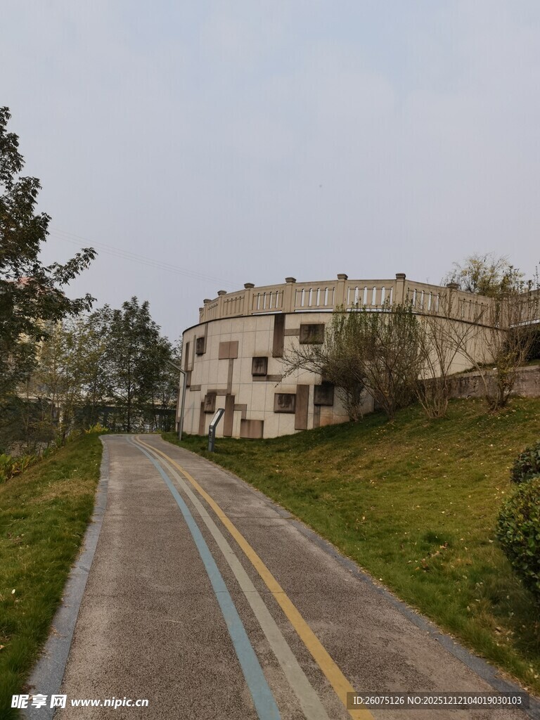 乡间公路旁的白色建筑