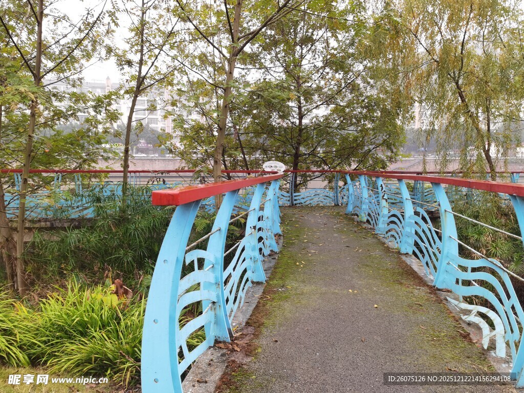 蓝色拱形桥的自然景致