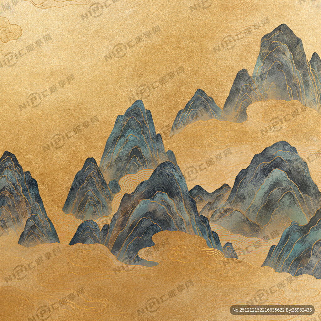 金色祥云线条 岩石 水纹