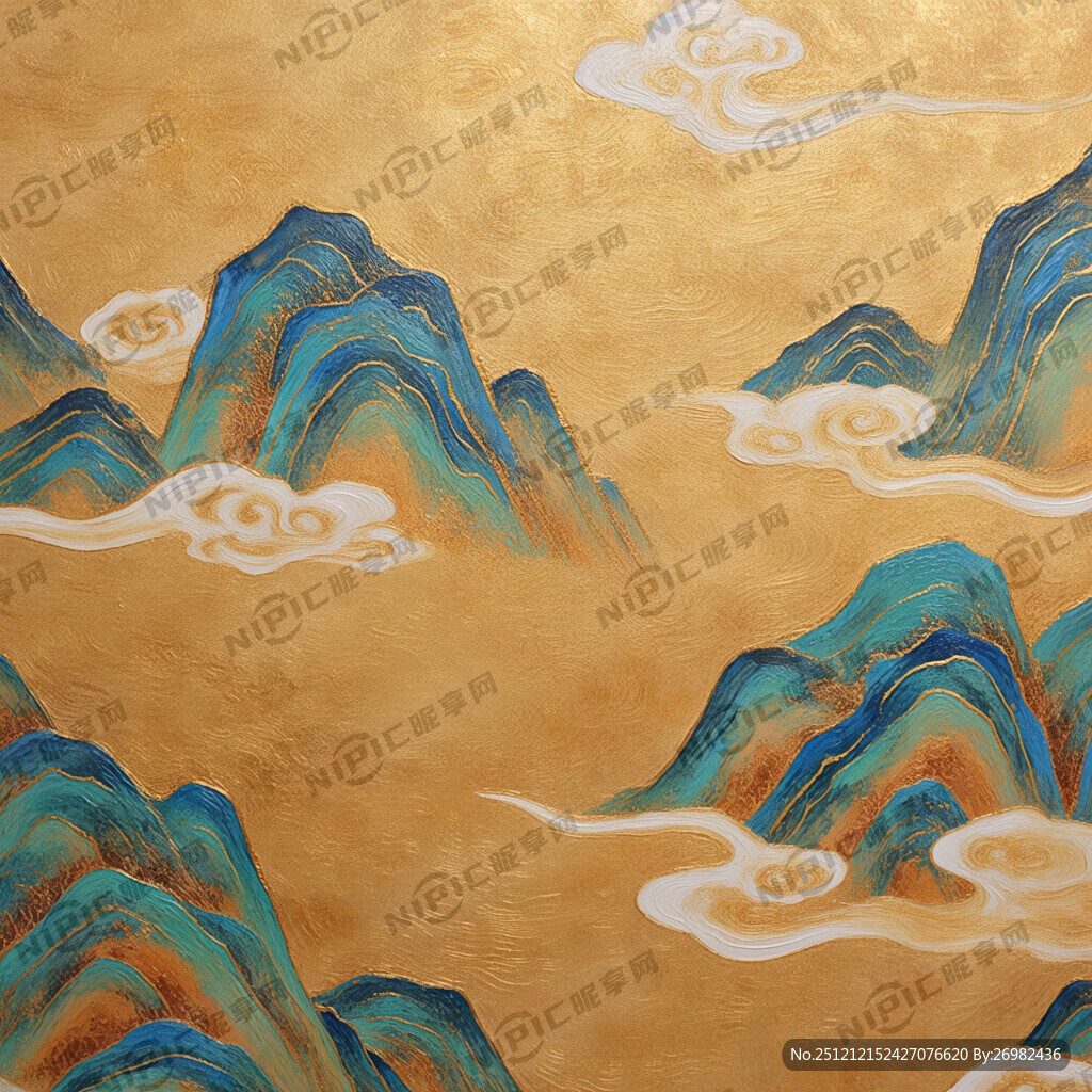 金色祥云 线条祥云 油画岩石