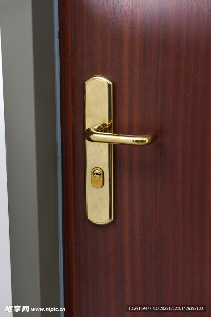 金色门锁配深色木门