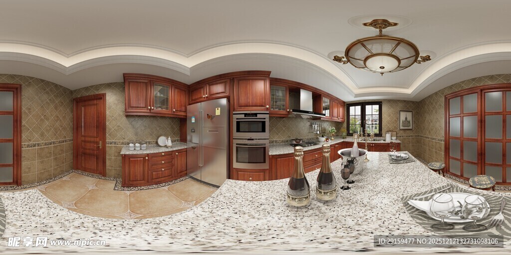 现代豪华开放式厨房全景