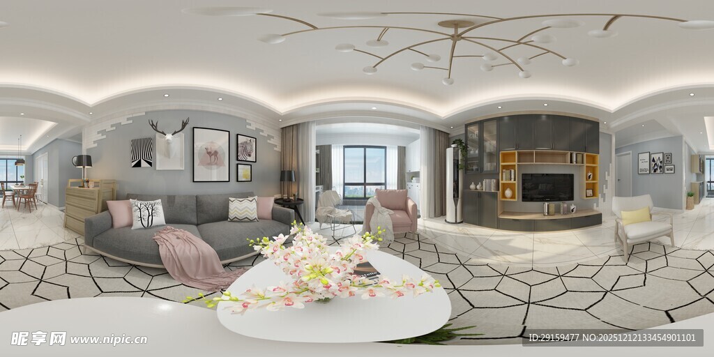 现代奢华客厅全景展示