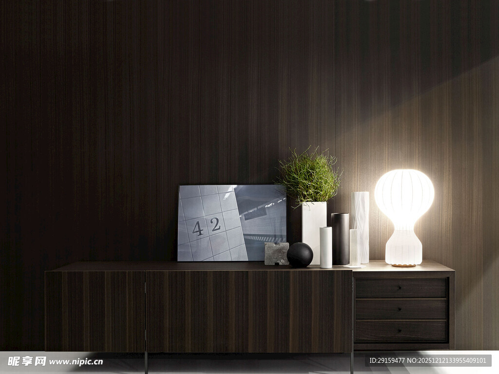 简约风木质边柜装饰场景