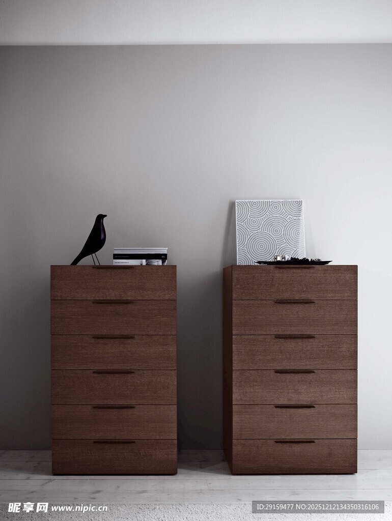 简约棕色抽屉柜室内陈设