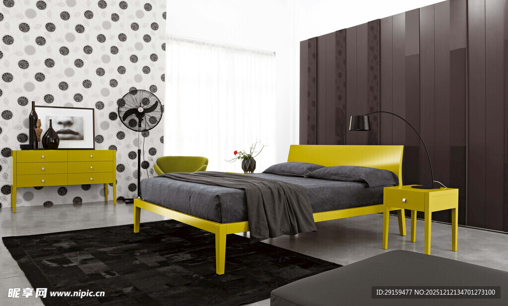 现代简约黄黑配色卧室家具