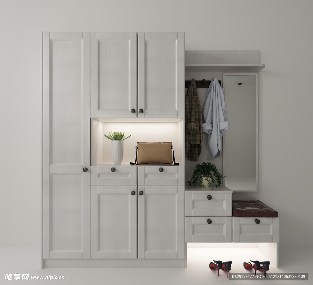 简约白色衣柜及收纳空间