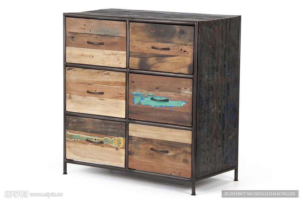 复古木质拼色储物柜
