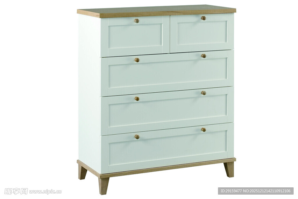 浅蓝木质五斗柜
