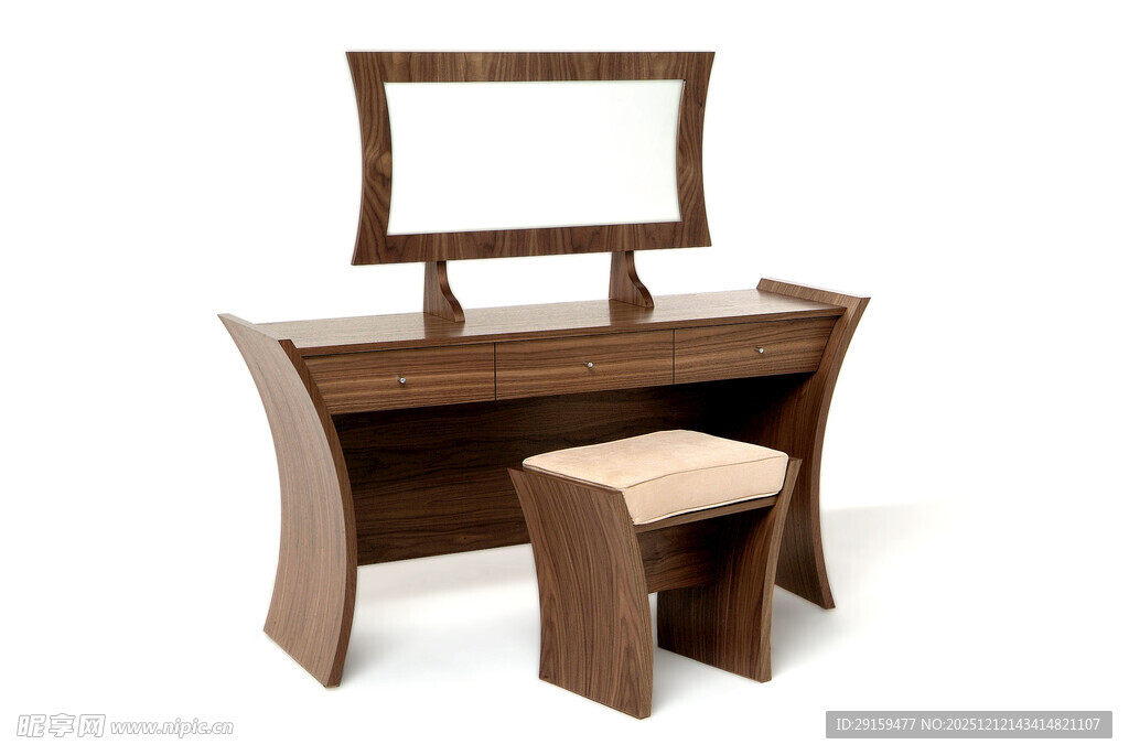 木质梳妆台搭配小巧凳