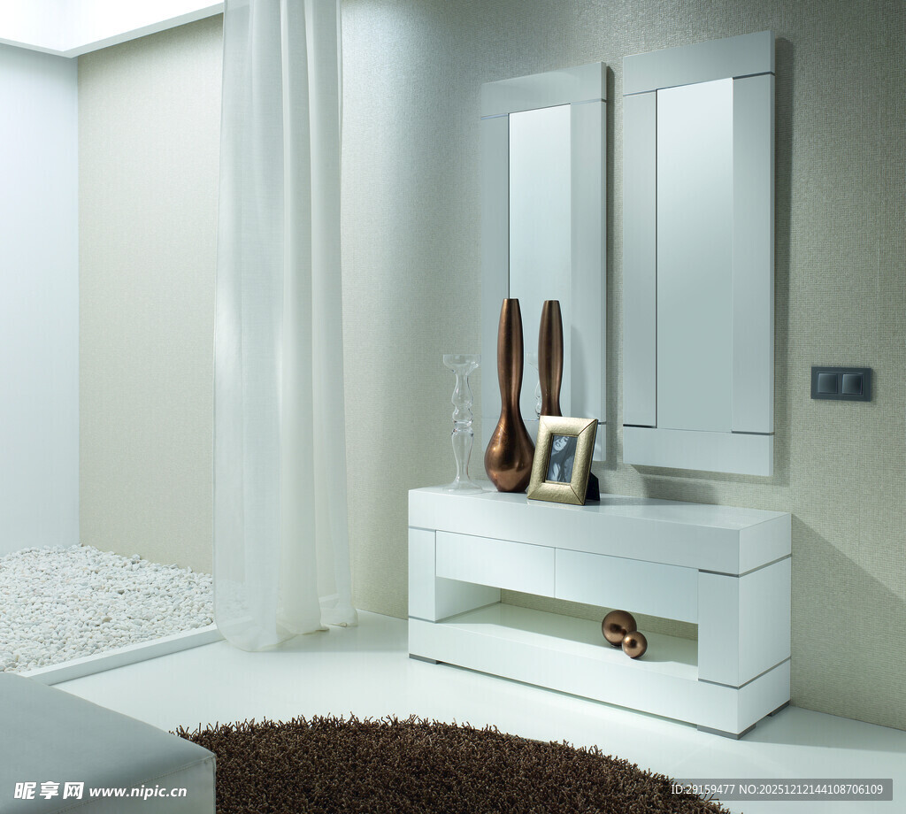 现代简约白色卧室梳妆台