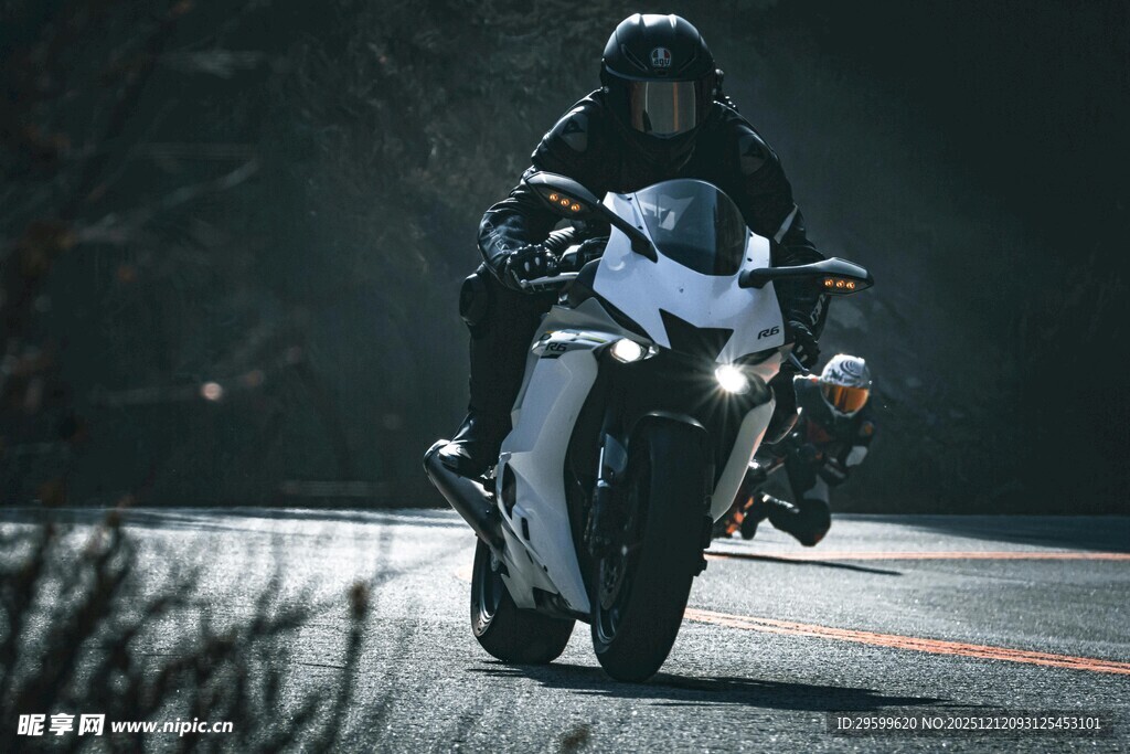 公路上飞驰的酷炫摩托骑士