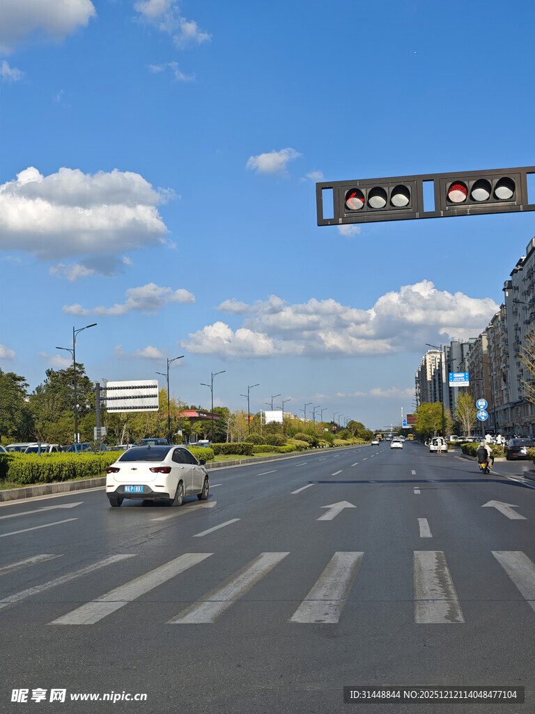 城市道路上的车辆与交通灯