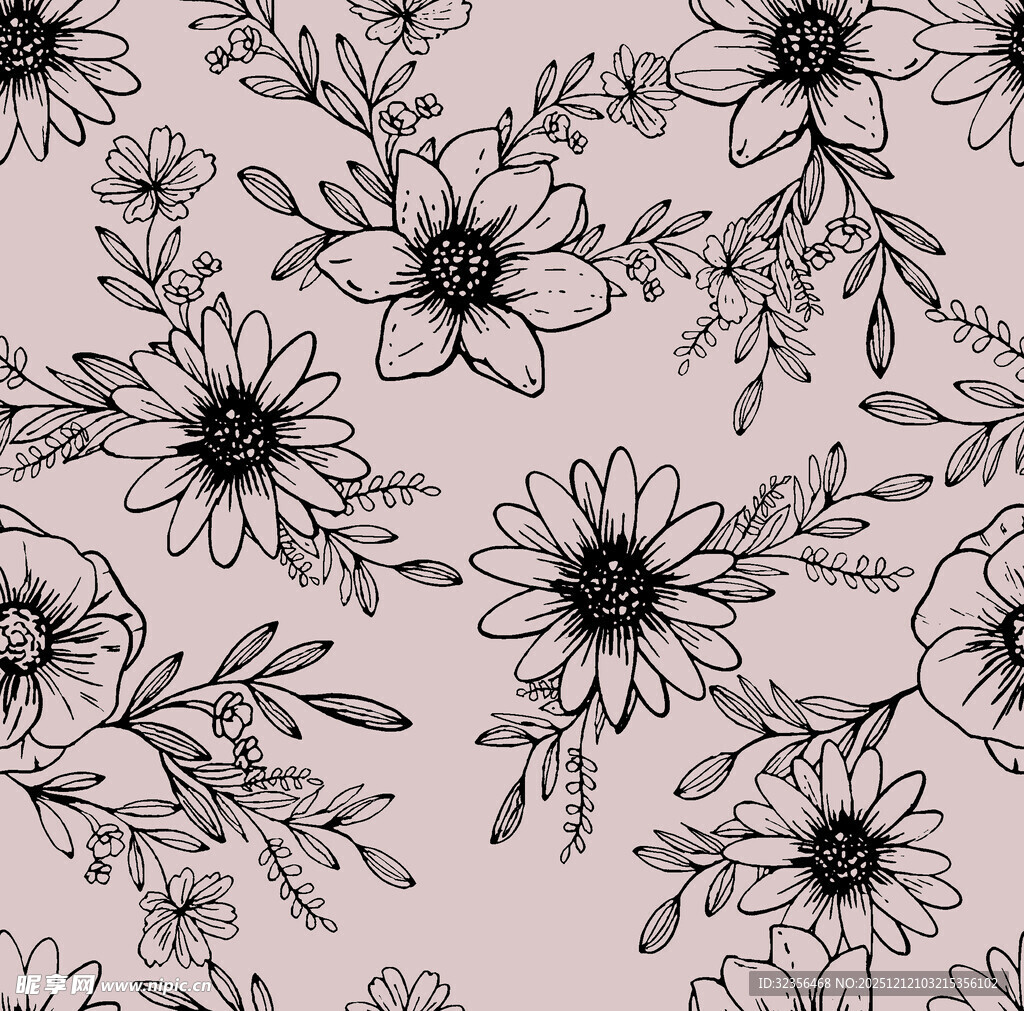 手绘花卉无缝图案背景