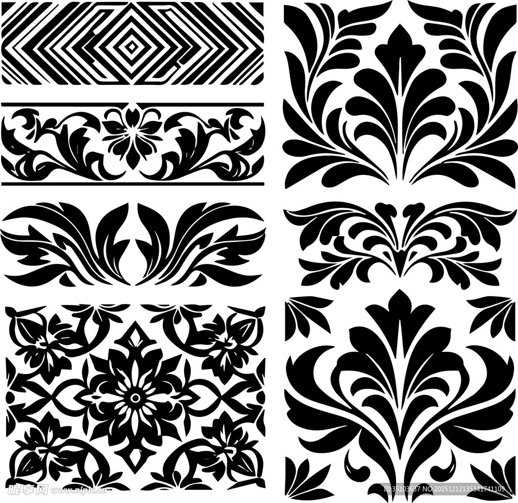 复古黑白花纹图案设计