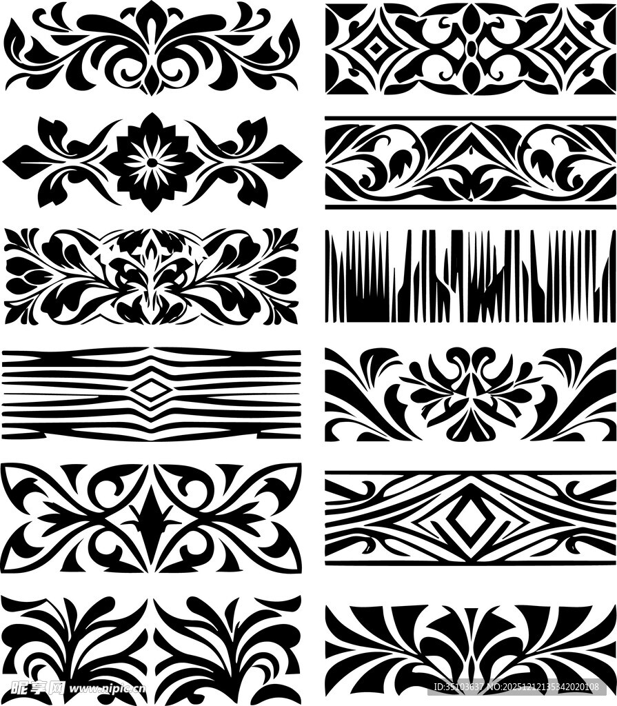 复古黑白花纹图案设计元素