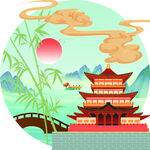 古风山水楼阁美景图