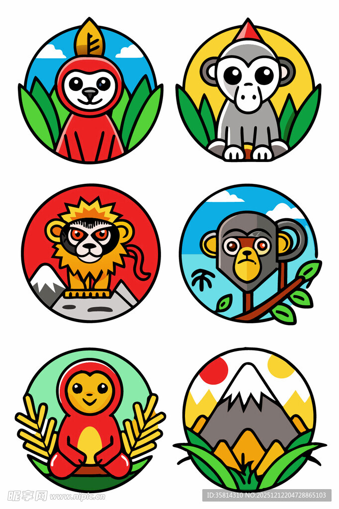 动物主题圆形卡通图案设计