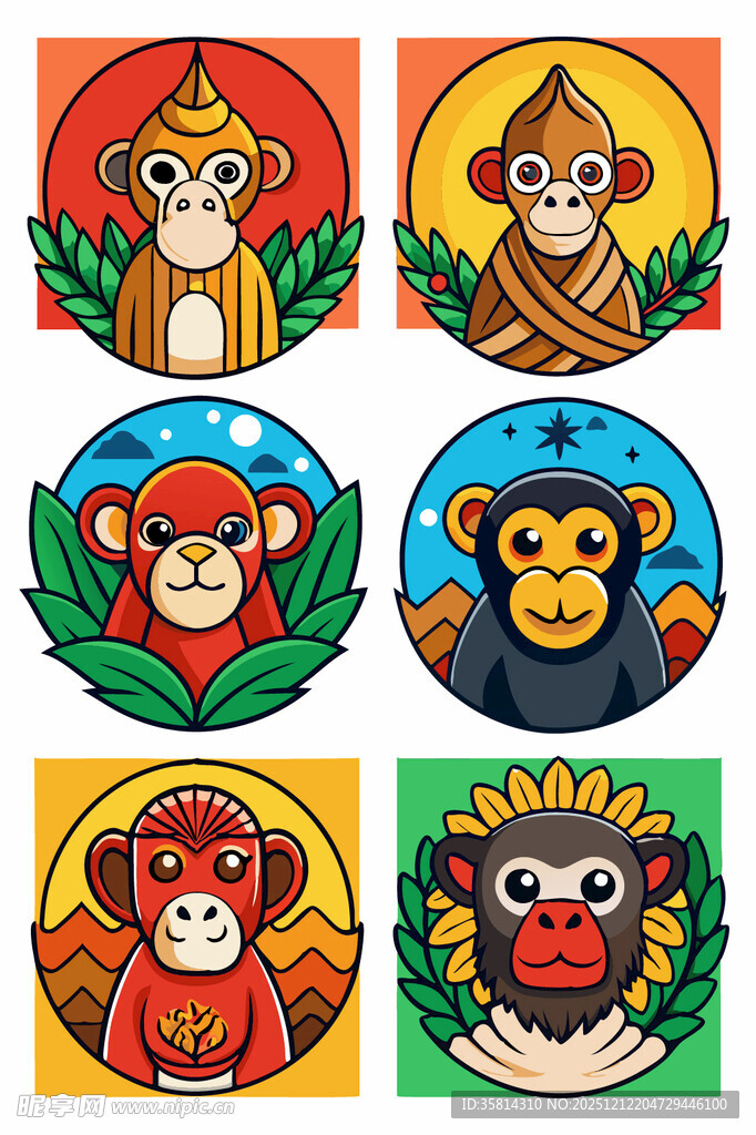 多彩猴子卡通形象集合