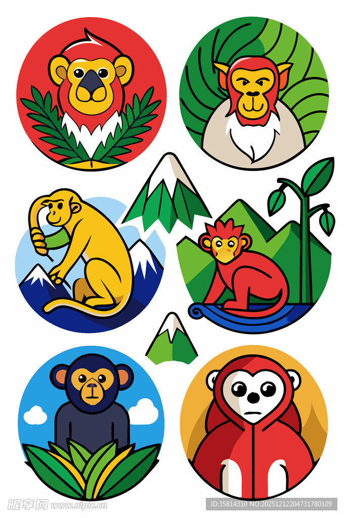 动物主题圆形插画图案