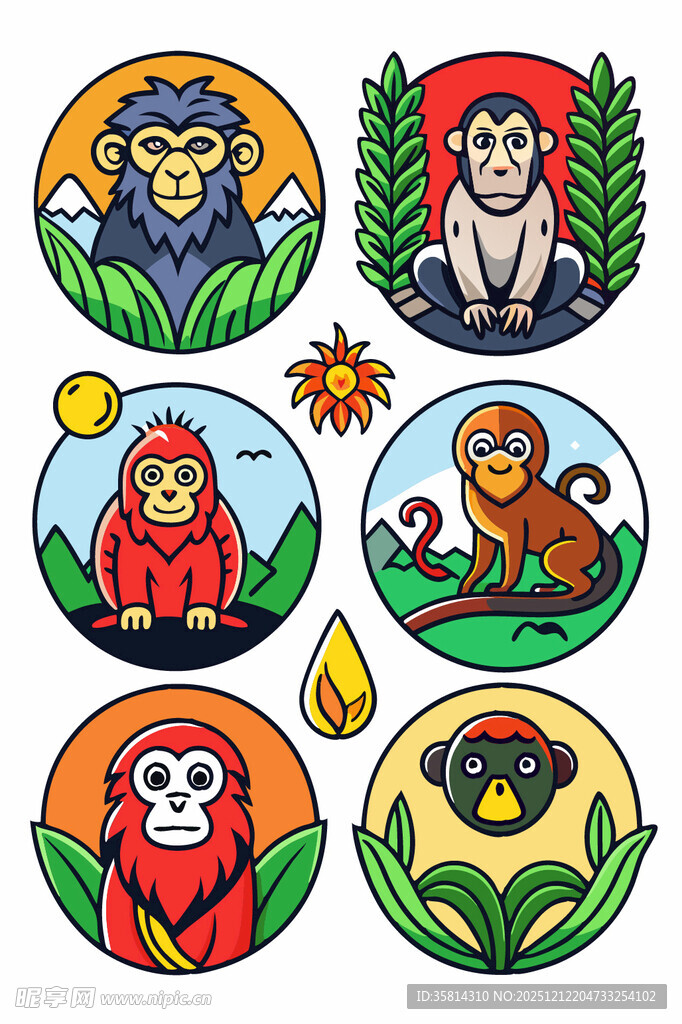多彩猴子卡通形象集合