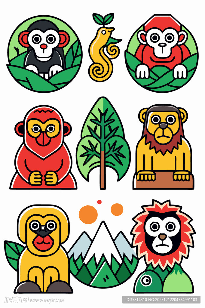 可爱动物与自然元素插画