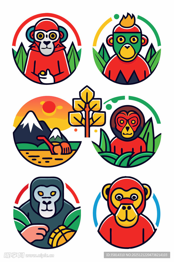 多彩猴子图案设计集合