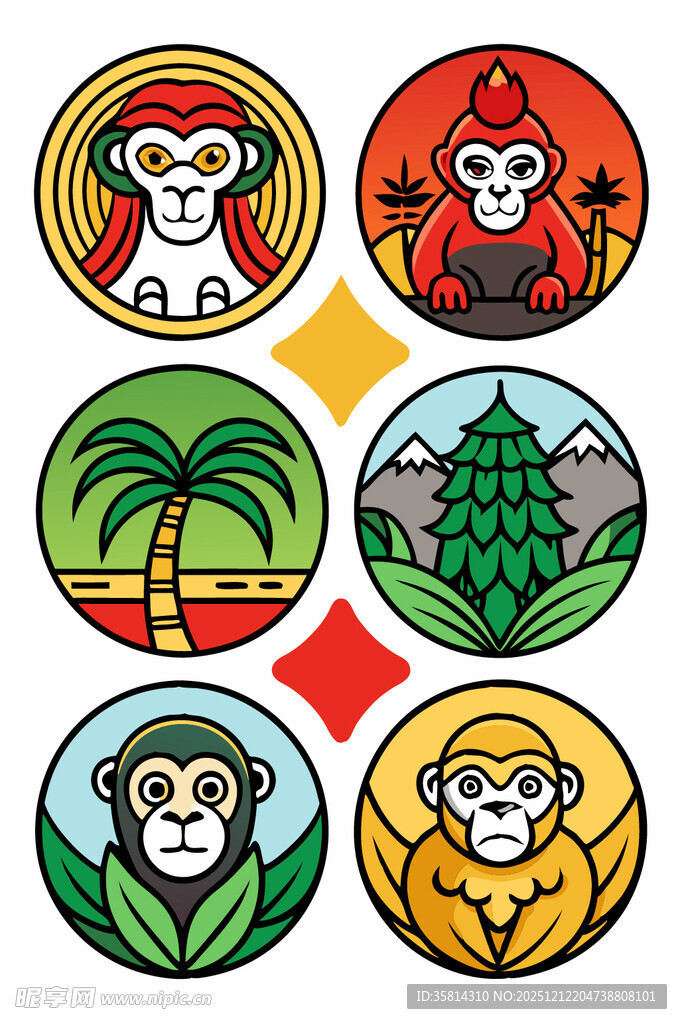 多彩猴子主题图标集合