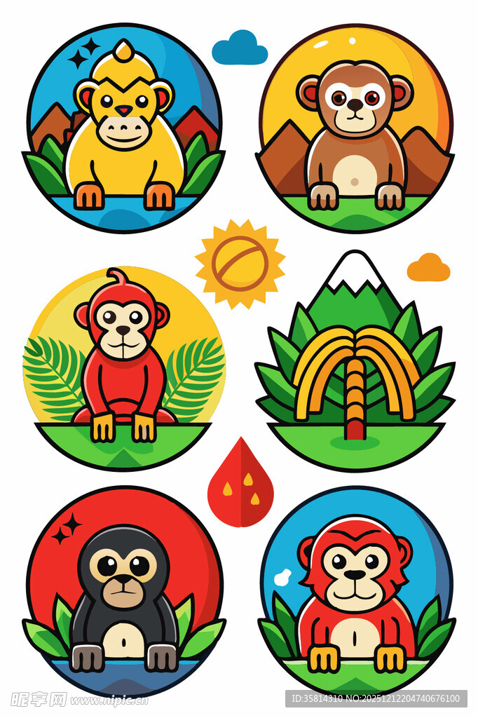 可爱动物卡通图标集合