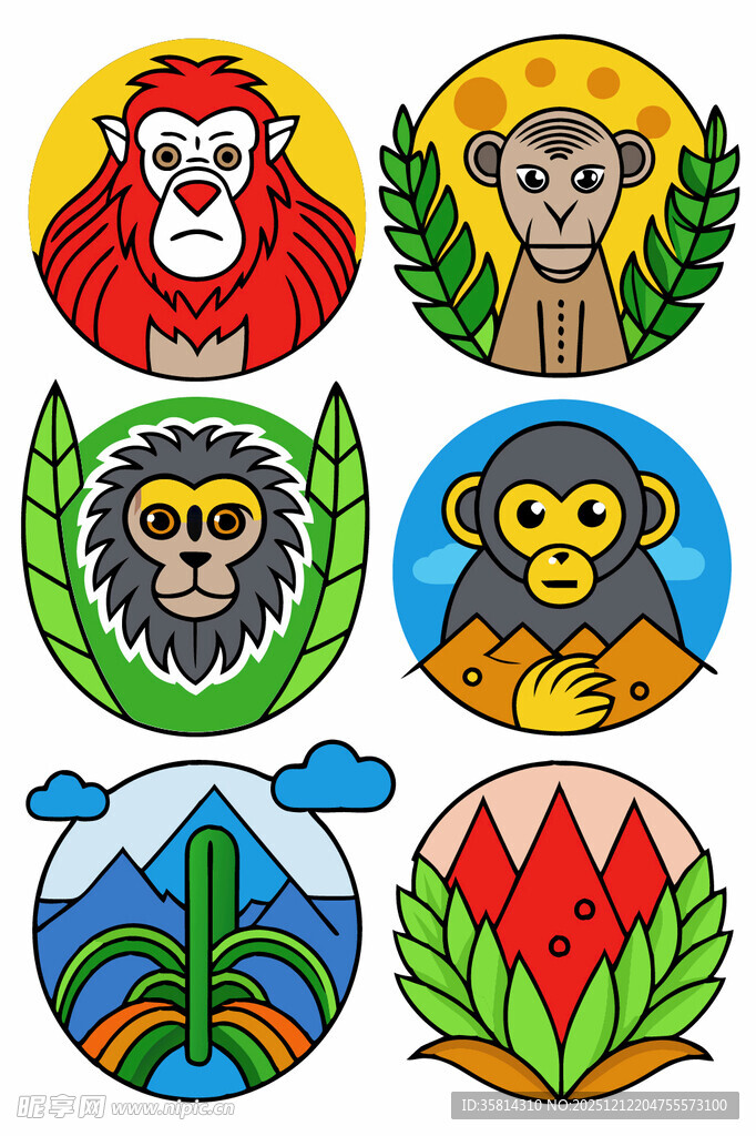 多彩动物与自然元素图标