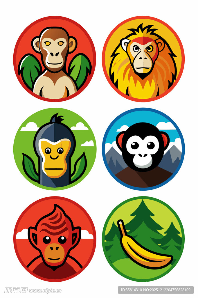 动物主题圆形图标集合