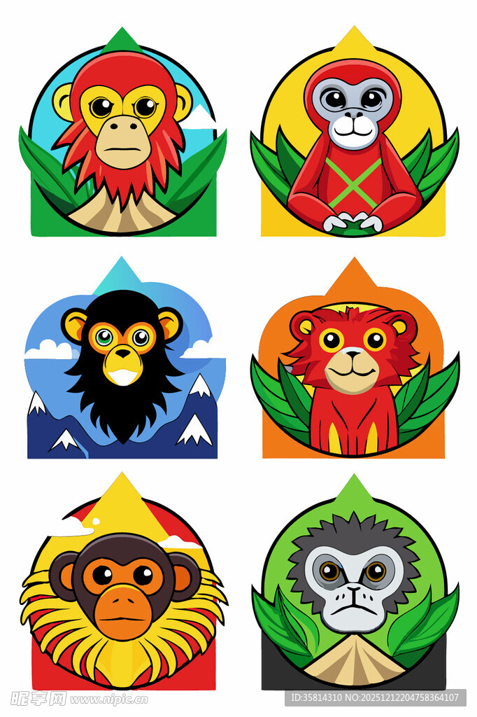 多彩猴子图案设计