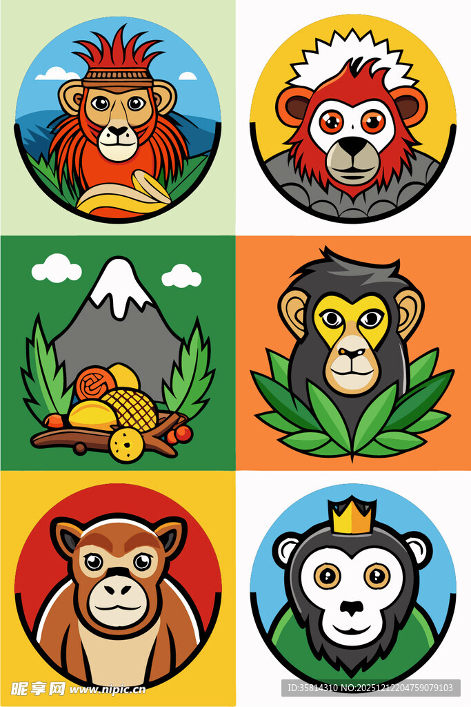 动物主题彩色圆形图标