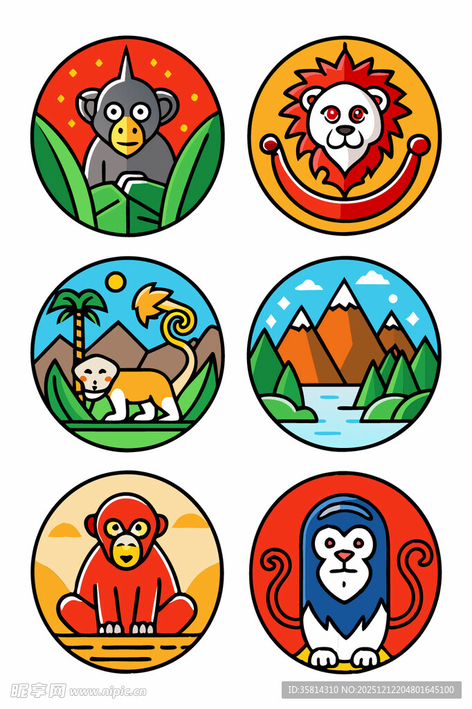 动物主题圆形卡通图案设计