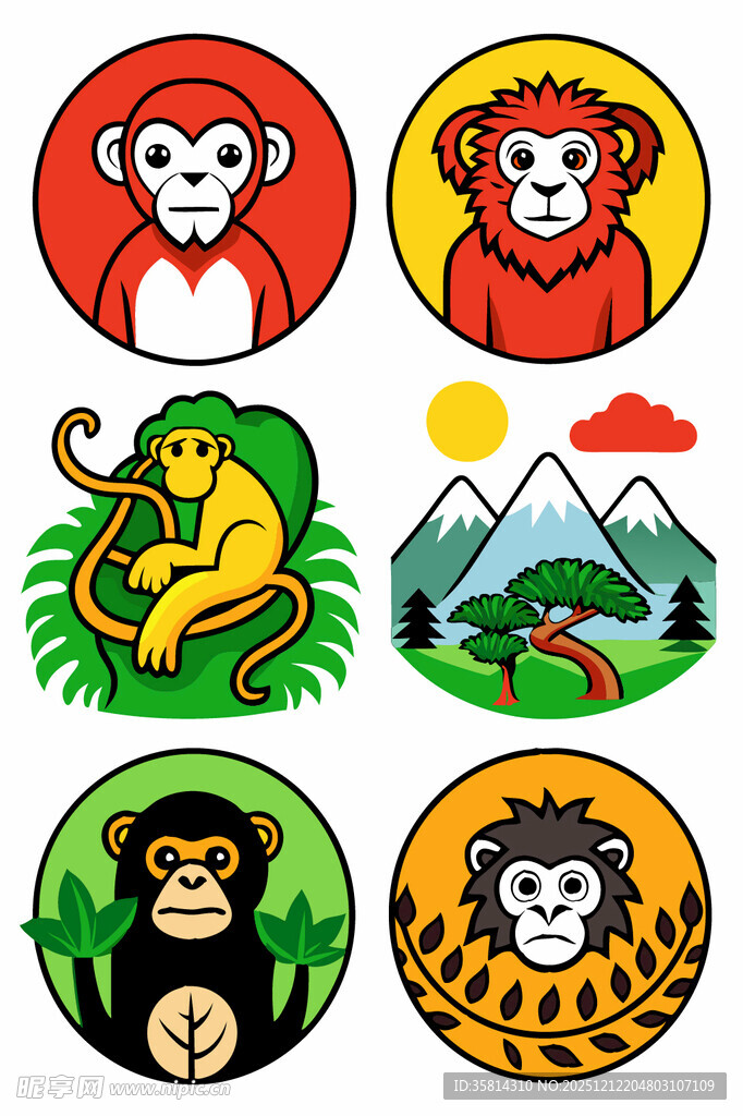 动物主题多彩圆形图案