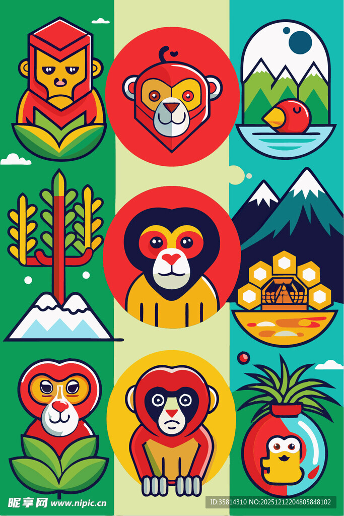 多彩卡通动物图案集合