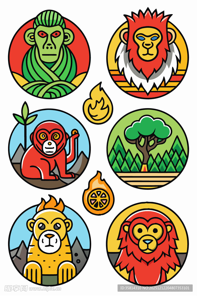 多彩猴形象图标集合